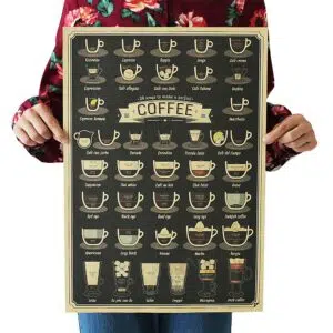 Affiche menu multiples cafés, papier kraft rétro, bonne qualité