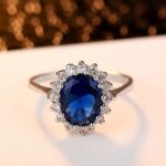 Bague vintage marquise argentée, avec des perles bleue et blanc, bonne qualité, à la mode