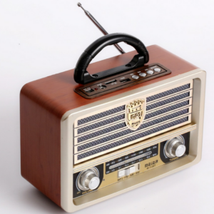 Radio fm bluetooth vintage beau caisson en bois, très haute qualité avec une antenne.