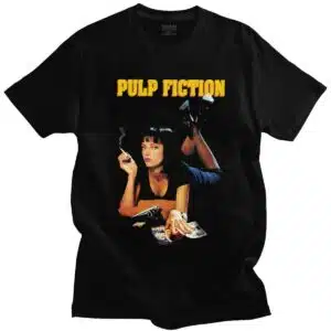 T-Shirt Pulp Fiction pour homme, haute qualité avec motif texte pull fiction, couleur noir
