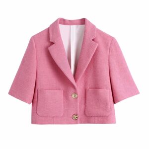 Veste courte rose bonbon, à la mode, très bonne qualité
