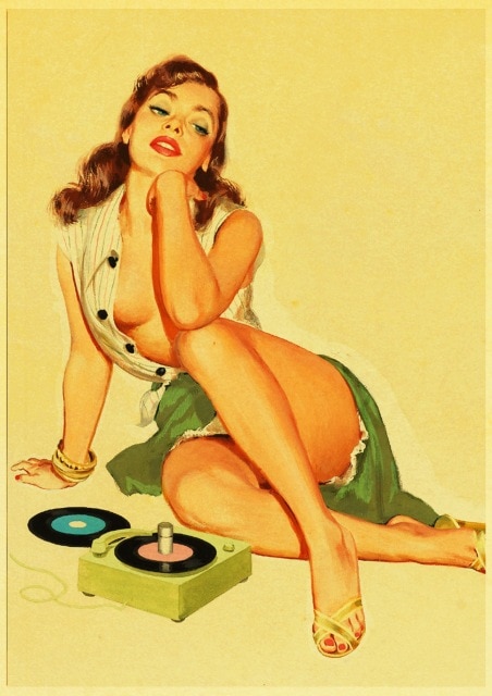 Affiche Pin-up vintage en papier Kraft "LOVE MUSIC", bonne qualité