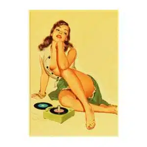 Affiche Pin-up vintage en papier Kraft "LOVE MUSIC". Bonne qualité et très original