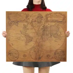 Affiche carte du monde vintage en papier kraft. Bonne qualité et très original