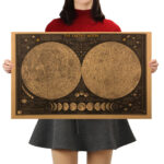 Affiche vintage en papier kraft carte lune et terre. Bonne qualité et très original