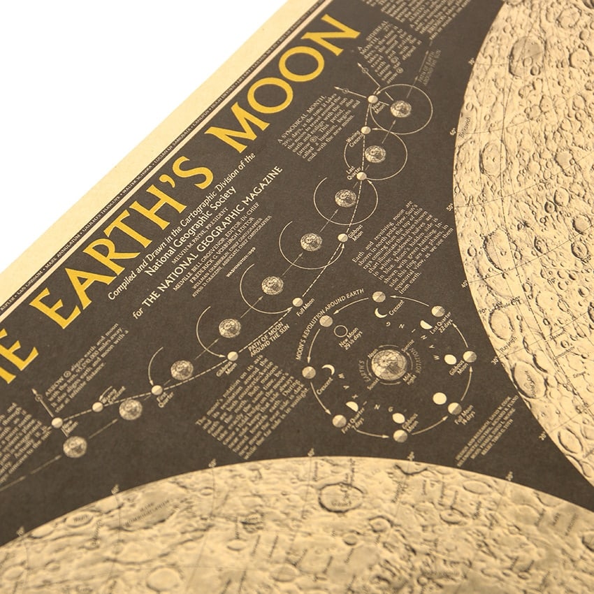 Plafonnier suspendu vintage en bois affiche vintage en papier kraft carte lune et terre 3