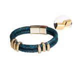 Bracelet vintage en simili cuir et acier pour homme, couleurs vert.