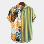 Chemise vintage pour homme imprimé floral et à rayures, bonne qualité et à la mode, sur une ceintre