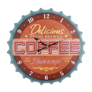 Horloge 3D en fer rétro capsule de bouteille « DELICIOUS COFFEE », bonne qualité et original