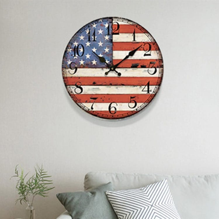 Horloge murale drapeau américain en bois style rétro horloge murale drapeau americain en bois style retro 3