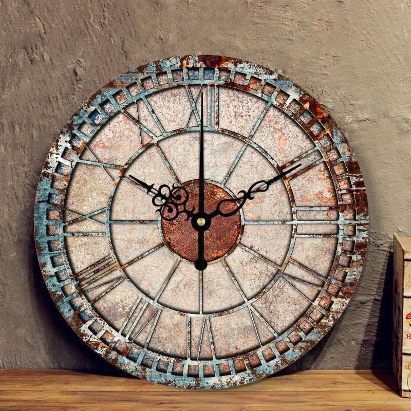 Horloge murale rétro effet rouille en chiffres romains horloge murale retro effet rouille en chiffres romains
