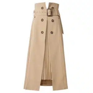 Jupe longue plissé type trench vintage beige pour femme. Bonne qualité et très tendance.