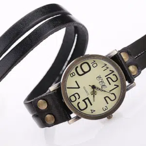 Montre vintage quartz avec bracelet en imitation cuir, bonne qualité à la mode.