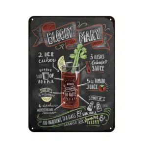 Plaque vintage en métal cocktail « Bloody Mary », bonne qualité à la mode