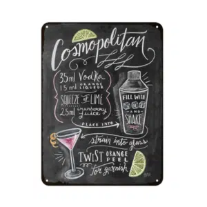 Plaque vintage en métal cocktail « Cosmopolitan », bonne qualité et original