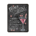 Plaque vintage en métal cocktail « French Martini », bonne qualité