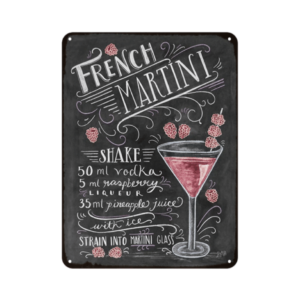 Plaque vintage en métal cocktail « French Martini », bonne qualité