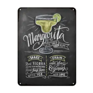 Plaque vintage en métal cocktail "Margarita", bonne qualité et original