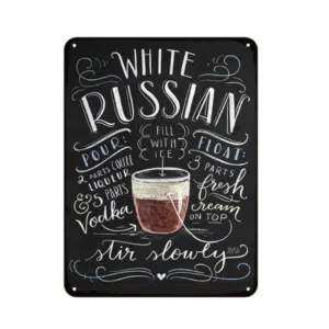 Plaque vintage en métal cocktail « White Russian », bonne qualité et original