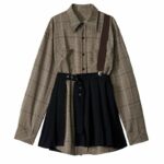 Robe chemise à carreaux et jupe plissée avec bretelles vintage pour femme. Bonne qualité et très tendance.