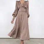 Robe longue satinée à boutonnage vintage pour femme, bonne qualité à la mode