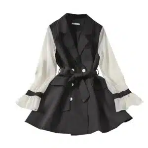 Robe veste mousseline vintage élégante pour femme noir et blanc.