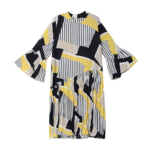 Robe vintage ample plissée à manches longues évasées, bonne qualité et à la mode