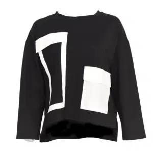 T-shirt rétro noir et blanc à manches longues et col rond, bonne qualité et à la mode