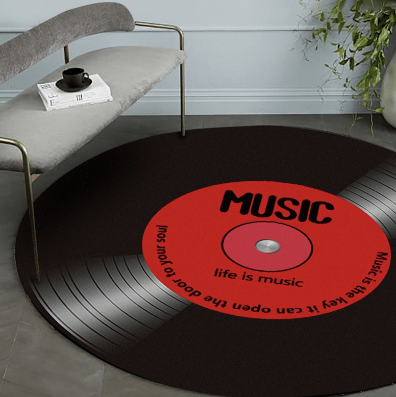 Tapis de sol 3D rond forme vinyle vintage « Life is music