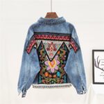 Veste en jean brodée vintage pour femme, bonne qualité et à la mode