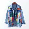 Veste En Jean Brodée Vintage Denim & Co - Taille L, Motif Paisley, Bleu - Occasion Très Bon État