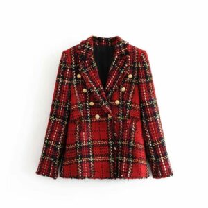 Veste manteau blazer en tweed vintage à carreaux pour femme. Bonne qualité et très à la mode.