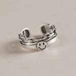 Bague vintage double couche à motif smiley pour femme, bonne qualité et à la mode