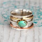 Bague vintage multicouche avec pierre naturelle bleu ciel, bonne qualité et à la mode