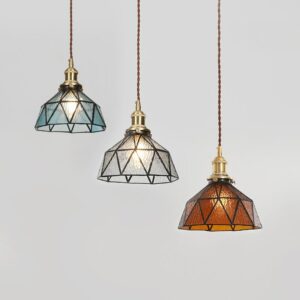 Lustre suspendu vintage en cuivre et verre, bonne qualité et à la mode
