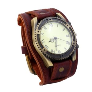 Montre bracelet vintage en faux cuir avec chiffres romains, bonne qualité, à la mode