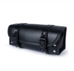 Sacoche de motard étanche vintage en simili cuir noir, très confortable.