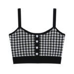 Top court en débardeur à carreaux vintage pour femme noir et blanc avec des boutons. Bonne qualité et très à la mode.