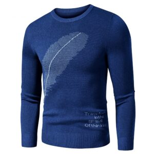 Pull homme vintage imprimé plume. Bonne qualité et très confortable, couleurs bleu