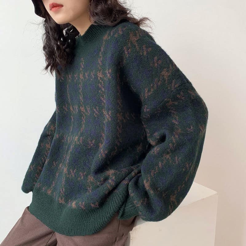 Pull vintage en patchwork à manches lanternes pour femme pull vintage en patchwork a manches lanternes pour femme xl vert