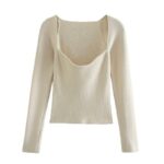 Pull vintage femme tricoté décolleté coeur, bonne qualité et a la mode