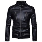 Blouson homme à col motard et coupe cintrée, bonne qualité et à la mode