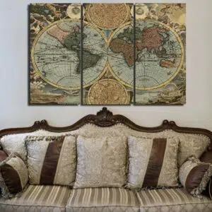 Tableau Carte du Monde à l'ancienne, bonne qualité, très tendance