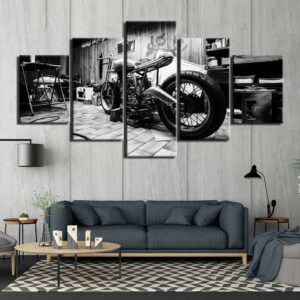 Tableau Moto Noir et Blanc, bonne qualité et à la mode accrochait sur un mur dans une salon