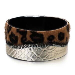 Bracelet vintage en cuir léopard, bonne qualité et à la mode