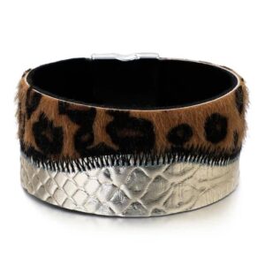 Bracelet vintage en cuir léopard, bonne qualité et à la mode