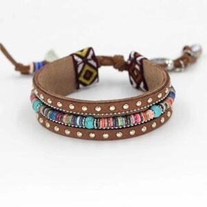 Bracelet vintage en cuir style bohémien, bonne qualité et à la mode