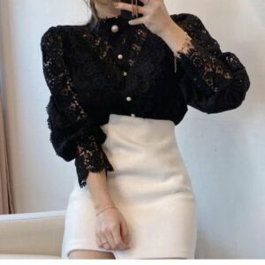 Chemisier vintage en dentelle à fleurs pour femme, bonne qualité et à la mode
