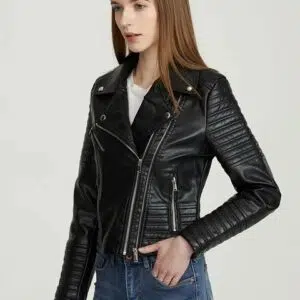 Veste de moto en faux cuir pour femme, bonne qualité et à la mode