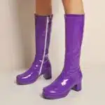 Bottes hautes en cuir verni pour femmes, bonne qualité et à la mode, couleur violet